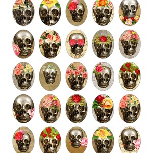 Halloween vintage Skulls 30 x 40 mm ovals digital collage sheet for pendants jewelry printable images instant download image 4