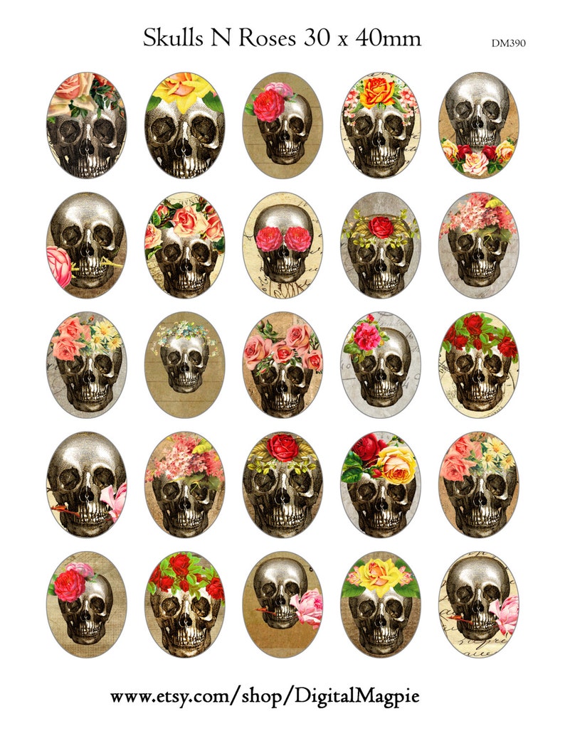 Halloween Vintage Skulls 30 X 40 Mm Ovals Digital Collage Etsy