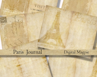 Paris diy printable journal pages digital paper pack grunge shabby French backgrounds collage sheet journaling instant download scrapbook