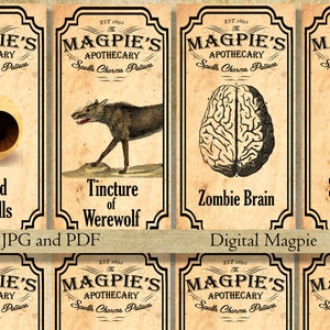 Halloween printable apothecary labels for jars bottles tags and scrapbook embellishment vintage Halloween decor instant download