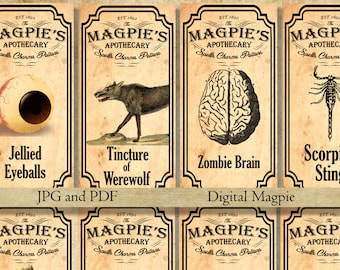 Halloween printable apothecary labels for jars bottles tags and scrapbook embellishment vintage Halloween decor instant download
