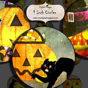Halloween 1 inch circles digital collage sheet printable bottle cap images for pendants and other jewelry