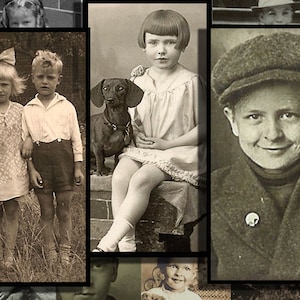 Vintage children 1 x 2 inch Digital Collage Sheet Images Printable Download for domino size pendants kids rectangle jewelry images sepia