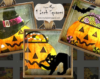 Halloween digital 1 inch squares collage sheet printable for pendants and other jewelry
