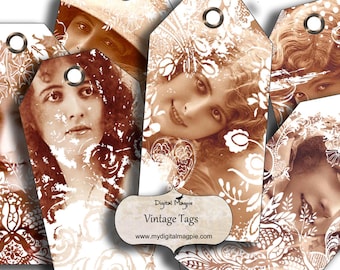 printable tags collage sheet digital vintage ladies victorian gift tag scrapbook ephemera