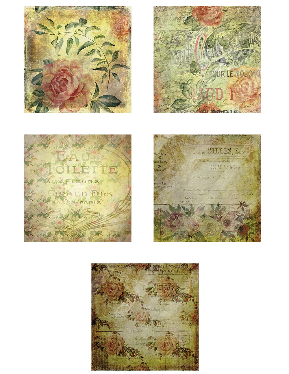 Shabby Roses Vintage Scrapbook Paper Textured Digital Paper Pack Aged ...