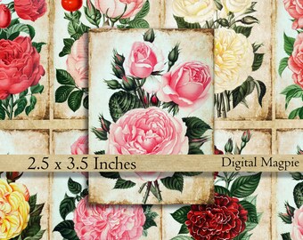 Shabby Roses printable tags digital download 2.5 x 3.5 ATC vintage aged gift tags instant download Victorian flowers