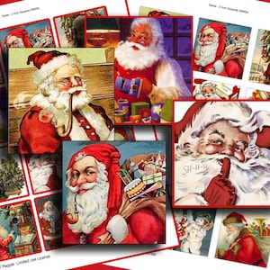 Christmas digital collage sheet - Santas - square images - 2 inch squares - printable - instant download