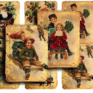 Christmas digital collage sheet - Vintage Christmas Winter - tags - digital download - printable - instant download - vintage children