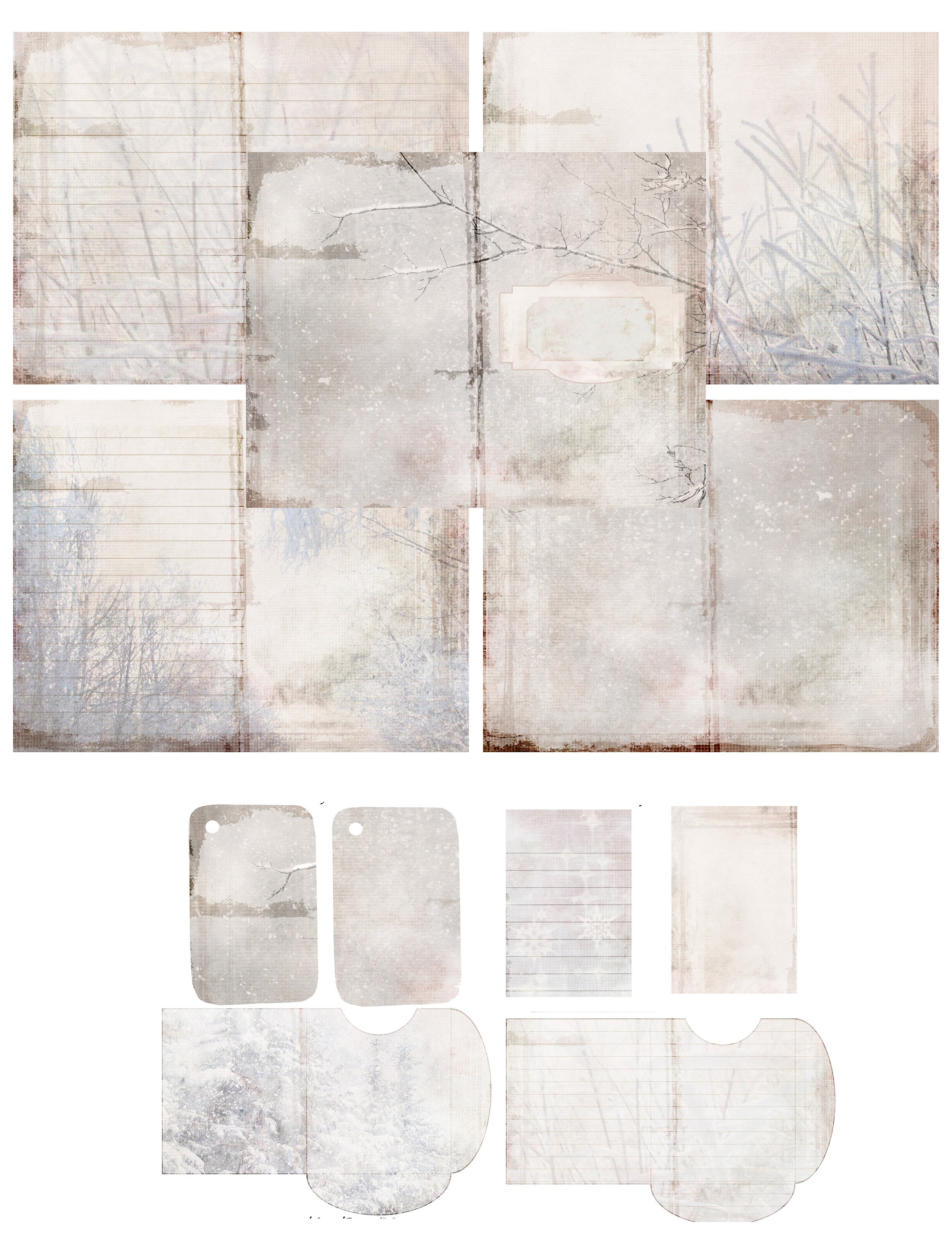 Winter DIY Printable Journal Pages Trees Snow Digital Paper Pack Shabby ...