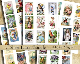 Easter vintage images Big Bundle clipart printable digital collage sheet 2 x 3 inch instant download rabbits chicks angels craft images