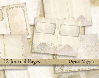 White printable diy journal pages digital paper pack shabby collage sheet wedding journal instant download scrapbook