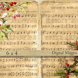 Christmas music digital collage sheet shabby vintage images on old paper for instant download 6 x 4 printable scrapbook craft paper
