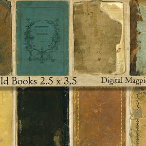 Old Book Covers atc digital background paper tags grunge tattered shabby scrapbook 2.5 x 3.5 collage sheet aged vintage old paper printable