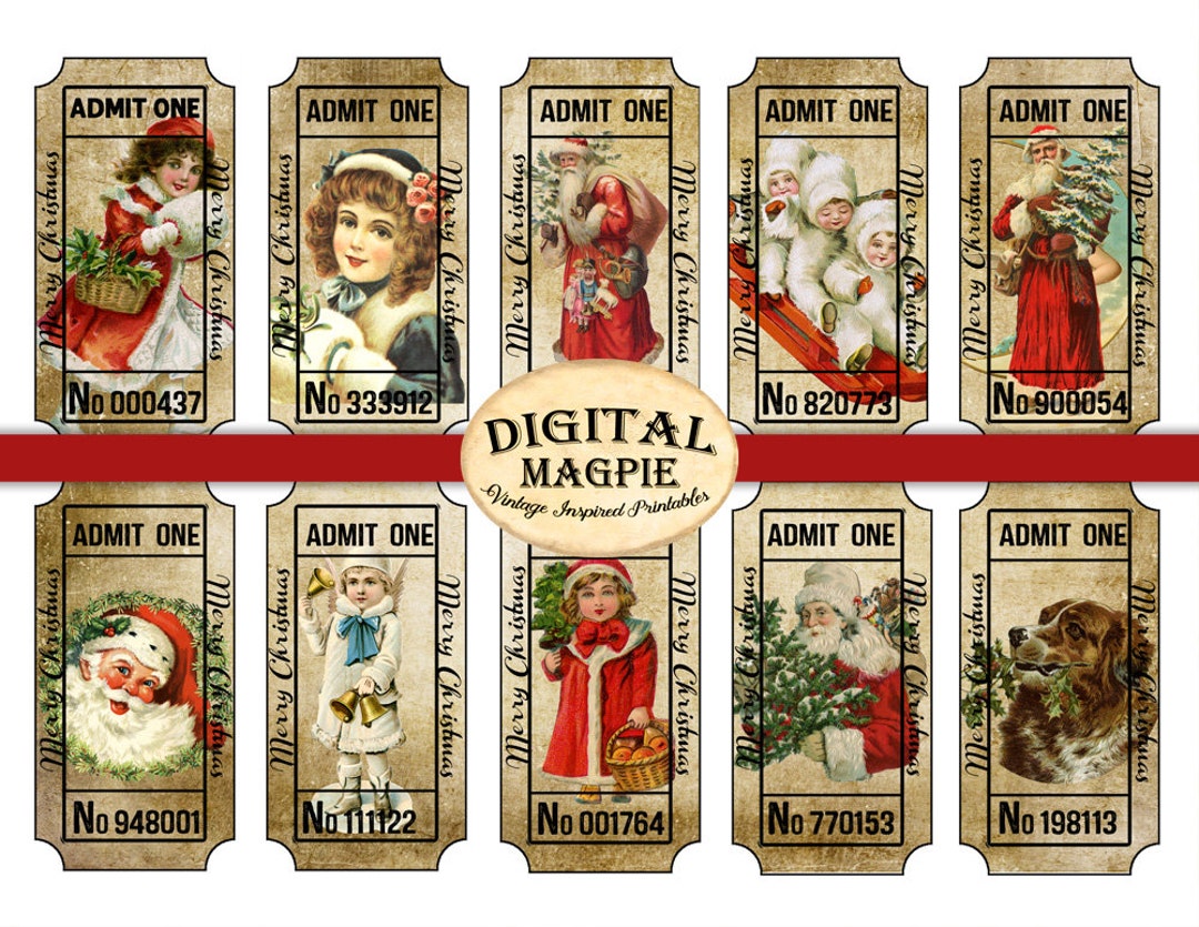 Vintage Christmas Tickets Digital Collage Sheet Instant Download ...