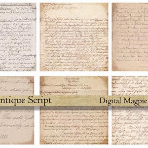 Antique Script digital paper pack printable scrapbook old paper vintage background grunge aged wrinting instant download  12x12