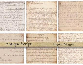 Antique Script digital paper pack printable scrapbook old paper vintage background grunge aged wrinting instant download  12x12