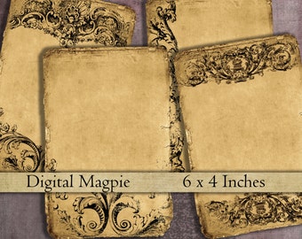 Sjaskigt antikt digitalt papper trasigt trasigt bakgrund vintage scrapbooking 6 x 4 utskrivbart collageark direktnedladdning trasigt kort