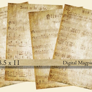 Antique French sheet music digital paper pack printable scrapbook old paper background grunge aged instant download  8.5 x 11