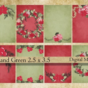 Christmas digital paper collage sheet atc background printable download Red and green gift tag jewelry holder 2.5 x 3.5
