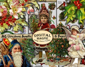 Victorian Vintage Christmas images digital download collage sheet clipart fussy cut ephemera journaling craft Christmas kids Santa clip art