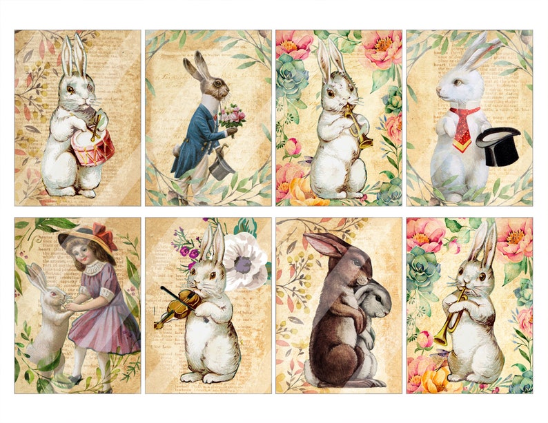 16 Rabbits Vintage Images Collage Sheet Bunnies Instant Etsy