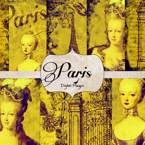 Digital papers 12x12 Paris French printable download digital scrapbook paper shabby grungy Marie Antoinette Eiffel Tower