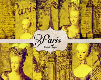 Digital papers 12x12 Paris French printable download digital scrapbook paper shabby grungy Marie Antoinette Eiffel Tower