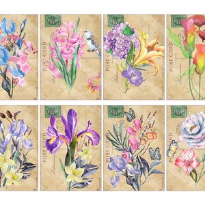 Sjaskig blommig antik digital pappersbakgrund ATC presentetikett vintage scrapbooking 2,5 x 3,5 utskrivbart collageark direktnedladdning bild 2
