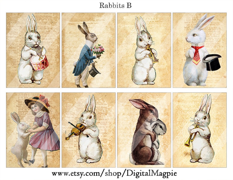 16 Rabbits vintage images collage sheet bunnies instant Etsy
