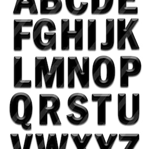 May include: Black and white alphabet letters with a striped pattern. The letters are in a bold, 3D style.