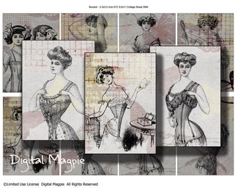 Boudoir Vintage Images 2.5 x 3.5 Digital Collage Sheet. Para descarga instantánea