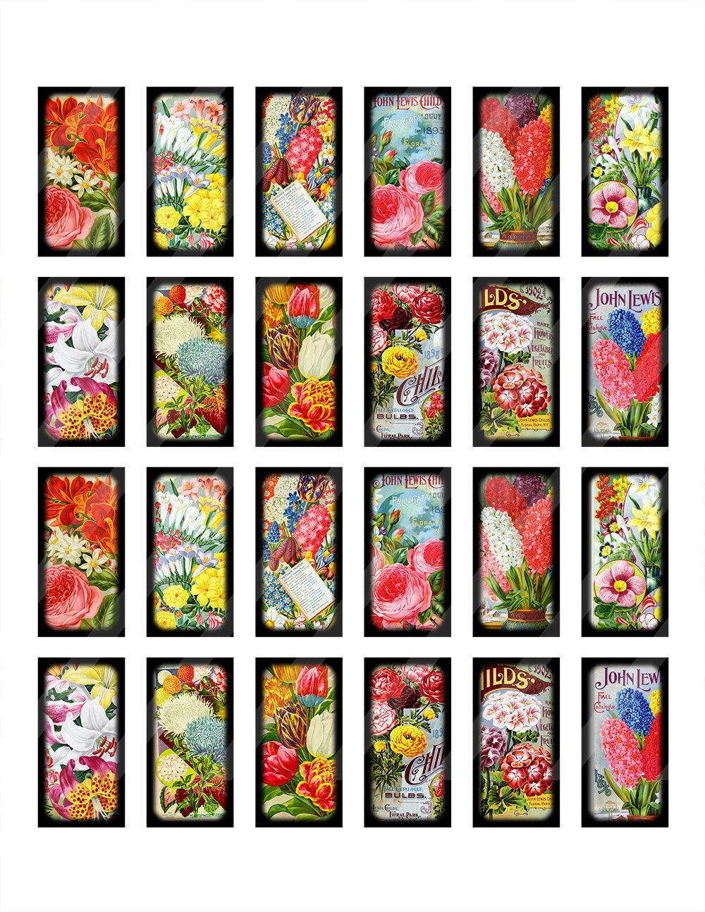 Floral Domino Images Printable Digital Collage Sheet for Pendants 1 X 2 ...