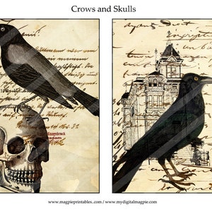 Halloween digital collage sheet printable ATC tag 2.5 x 3.5 inch vintage image download crow skull craft and scrapbooking instant download image 2