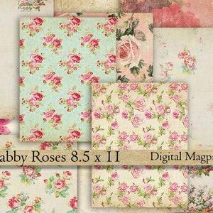 digitale papier pak scrapbook papier armoedige rozen vintage getextureerd leeftijd 8,5 x 11 digitale vel afdrukbare bloemen instant downloaden