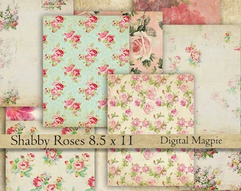digital paper pack scrapbook paper shabby roses vintage textured aged 8.5 x 11 digital sheet printable floral instant download
