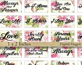 Valentine domino images love  romantic words  digital collage sheet for pendants 1 x 2 inches printable digital instant download