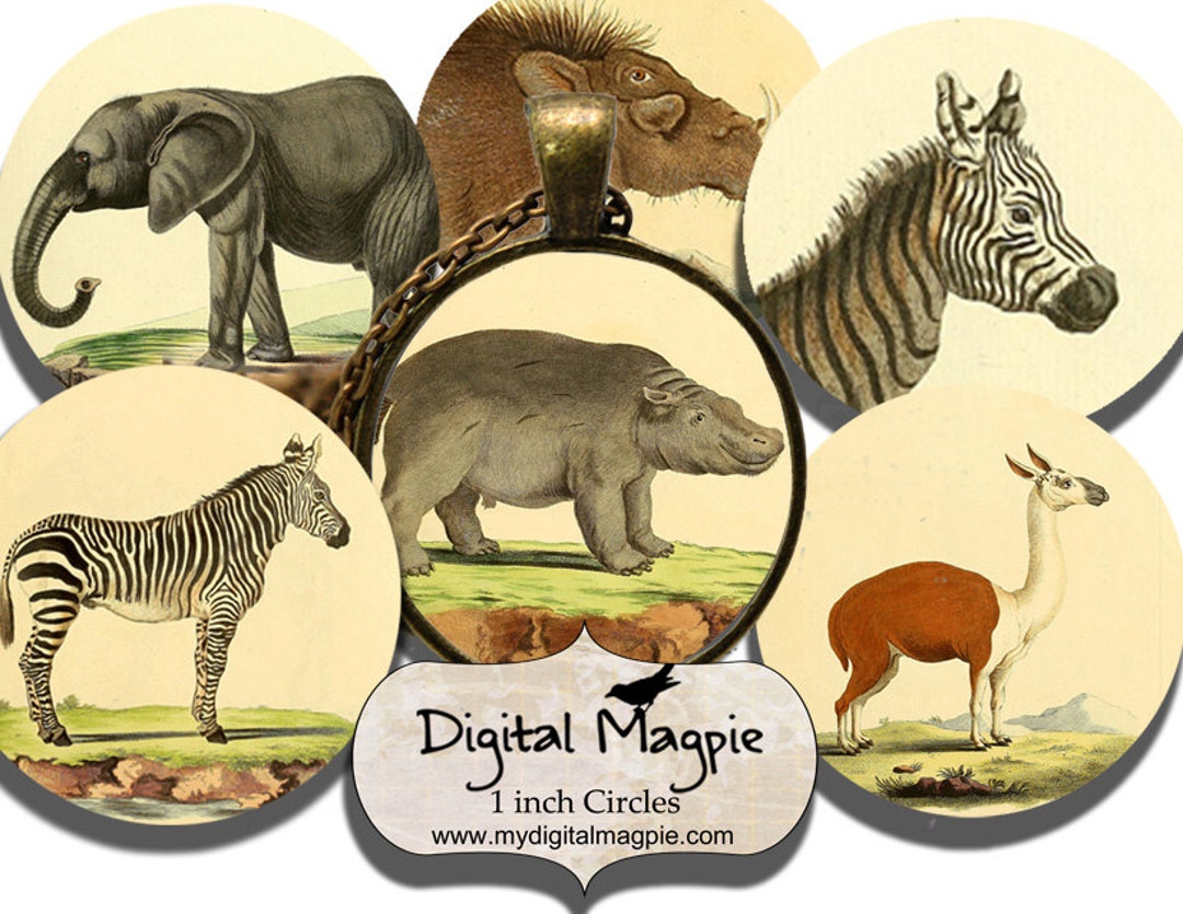 1 Inch Circles Vintage Wild Animals Digital Collage Sheet Pendant ...