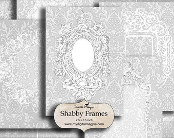 shabby chic vintage digital collage printable tag atc background 2.5 x 3.5 ACEO digital paper ephemera victorian frames