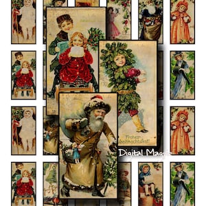 Christmas domino images Vintage digital printable digital collage sheet 1x2 inch vintage graphics snow pendant images jewelry santa children