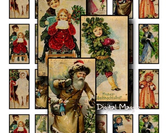 Christmas domino images Vintage digital printable digital collage sheet 1x2 inch vintage graphics snow pendant images jewelry santa children