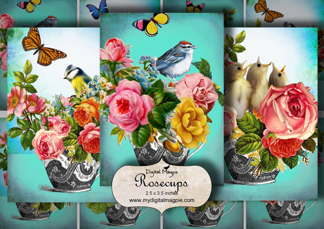 Digital Tags Collage Sheet Printable Download ATC Craft Images Flowers ...