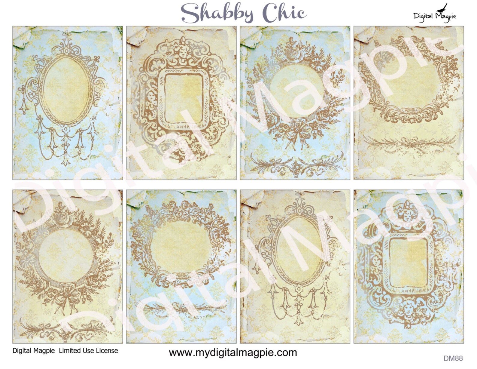 Shabby Chic Digital Printable Collage Sheet Tags Atc Background Instant ...