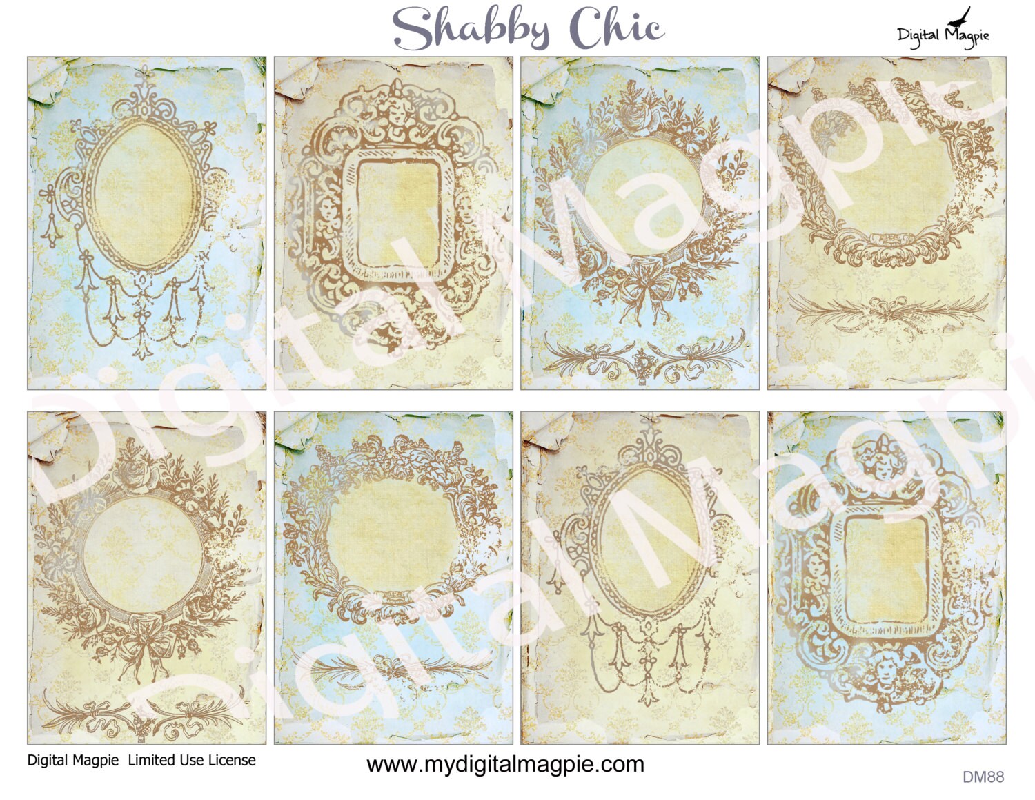 Shabby Chic Digital Printable Collage Sheet Tags Atc Background Instant ...