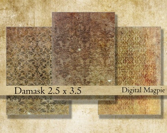 Damask digital backgrounds ATC printable collage sheet scrapbook paper 2.5 x 3.5 inch grungy vintage tags victorian instant download