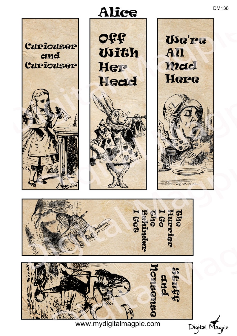 printable bookmark alice in wonderland printable digital etsy