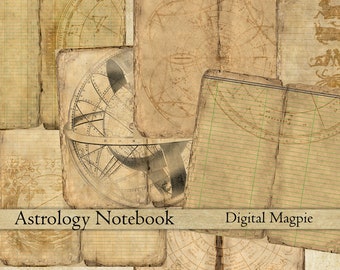 Printable vintage traveler notebook Astrology DIY digital journal collage sheet zodiac antique grunge shabby journaling instant download