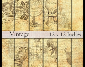 Digital paper pack Antique Vintage Victorian scrapbook paper 12x12  grungy printable download shabby digital collage sheet