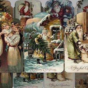 Christmas Tags - Vintage Santa - Digital printable - Gift tags - Vintage Christmas tags digital collage sheet