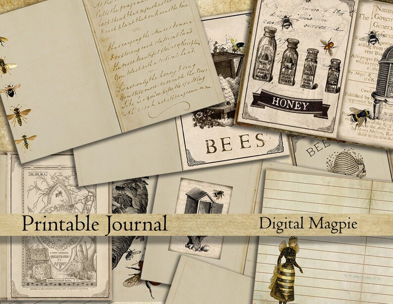 Bees DIY Printable Journal Pages Digital Paper Pack Vintage - Etsy UK